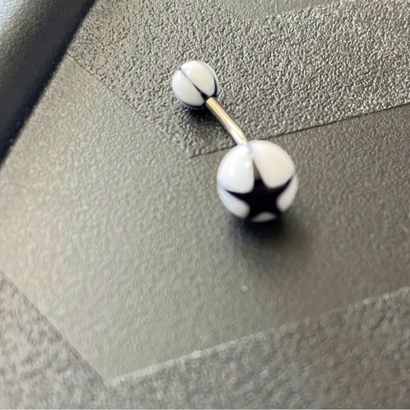 NEW Black And White Star belly button ring barbell - Picture 1 of 2